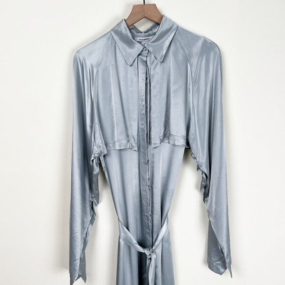 New Sabina Musayev Marella Midi Maxi Dress Trench Coat Belted Silky Cape Fantasy - Picture 9 of 15